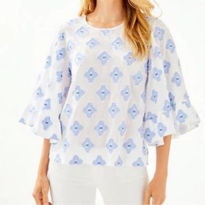 Lilly Pulitzer Small White Medallion FRANCIS TOP Lurex Clip Jacquard Flutter